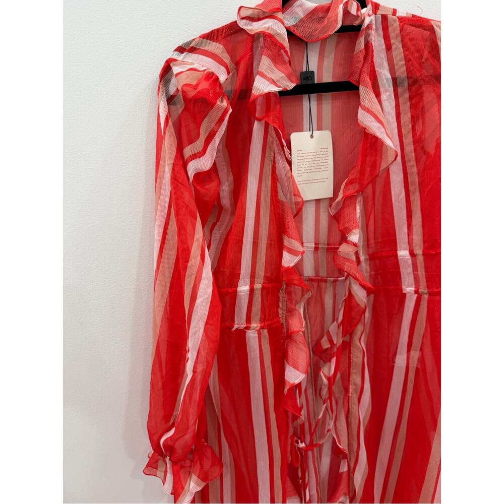 PatBO Red and White Striped Sheer Ruffle Robe Cover - Picture 6 of 10